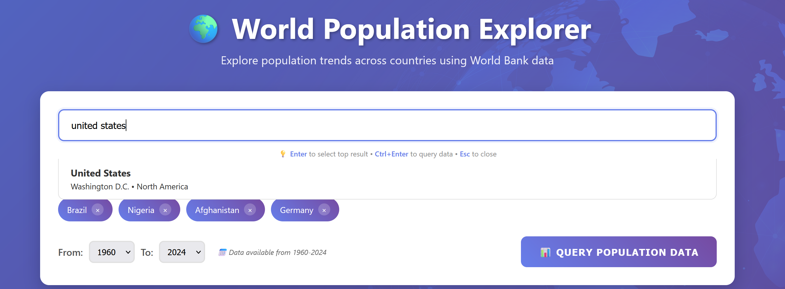 Population Search box